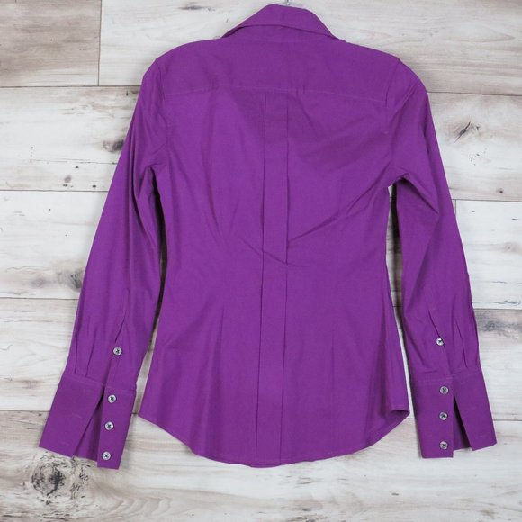 Express* Women's Long Sleeve Button Down Low V-Neck Shirt~ Size XS (Purple) - Picture 4 of 10